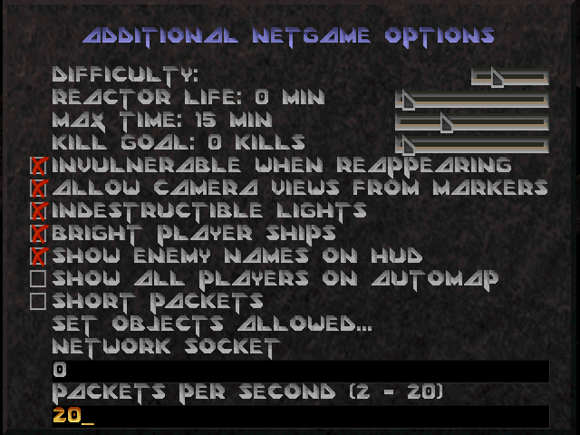 Descent 2: Host game, more options
