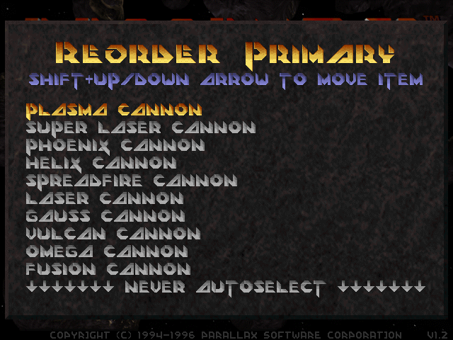 Descent 2: Primary autoselect ordering