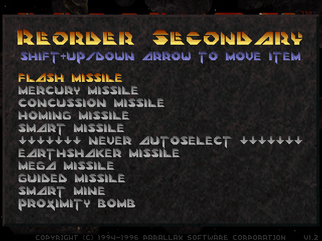 Descent 2: Secondary autoselect ordering